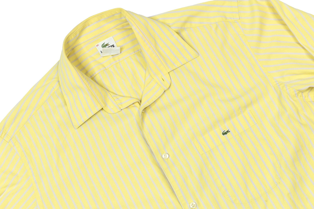 Lacoste Shirt Mens 44 Yellow Striped Long Sleeve Button-Up Classic Fit Cotton